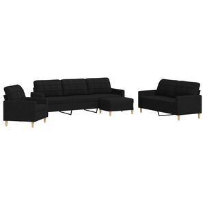 vidaXL 4 pcs conjunto de sof&aacute;s com apoio para p&eacute;s tecido preto