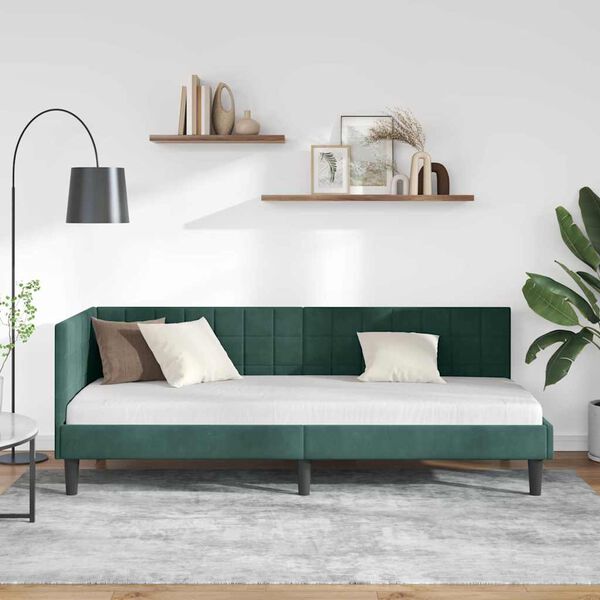 vidaXL Estrutura de Cama de Canto Verde Escuro 80 cm x 200 cm Veludo