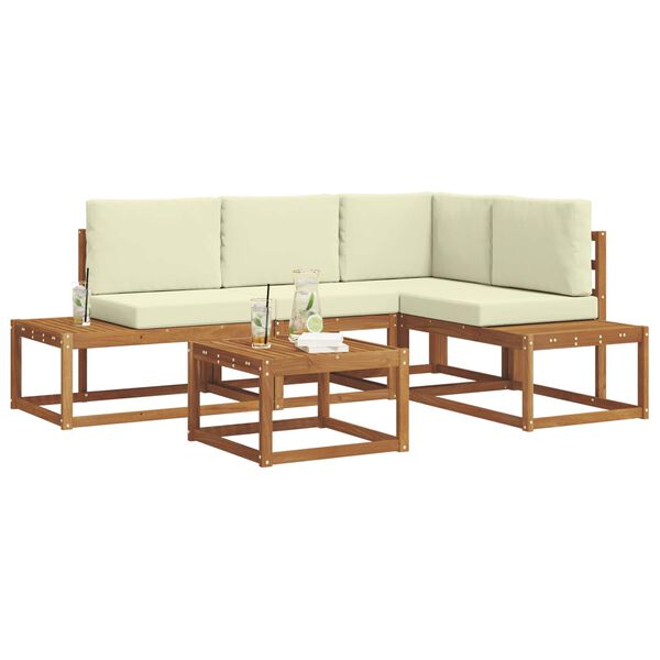 vidaXL Conjunto de Sof&aacute;s para Exterior 5 Pe&ccedil;a Natural e Creme