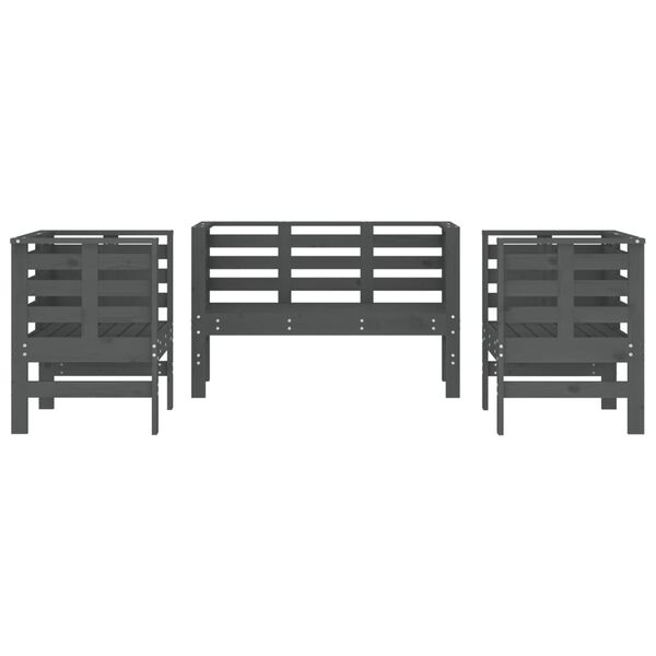 vidaXL 3 pcs conjunto lounge de jardim madeira de pinho maci&ccedil;a cinza