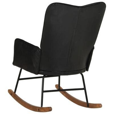 vidaXL Cadeira de baloiço couro genuíno preto