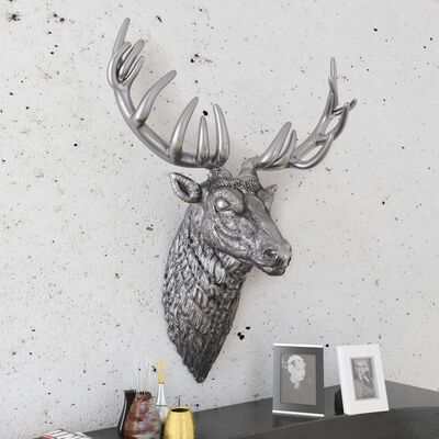 vidaXL Cabeça de veado decorativa de parede, alumínio prateado
