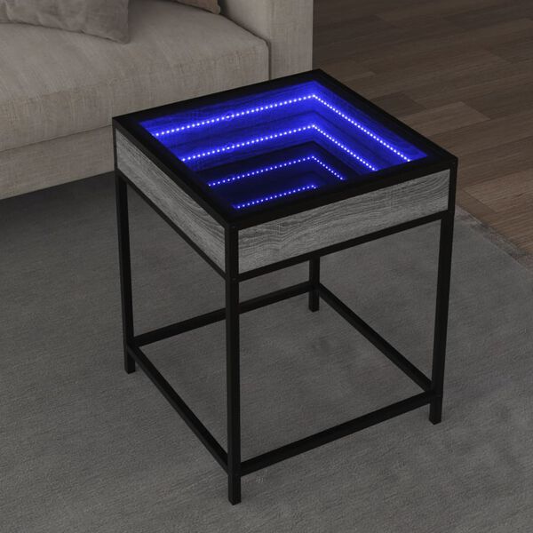 vidaXL Mesa de centro luzes LED Infinity 40x40x51 cm cinzento sonoma