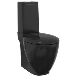 vidaXL Sanita WC redonda cer&acirc;mica c/ descarga &aacute;gua inferior preto
