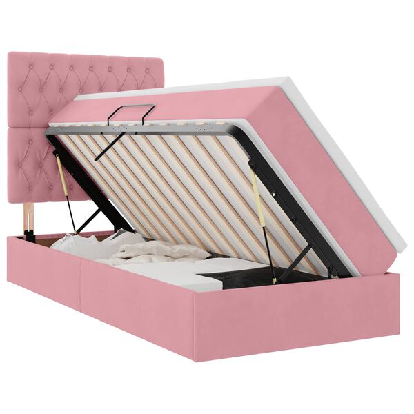 vidaXL Cama com arruma&ccedil;&atilde;o e colch&atilde;o Rosa 100 x 200 cm Veludo