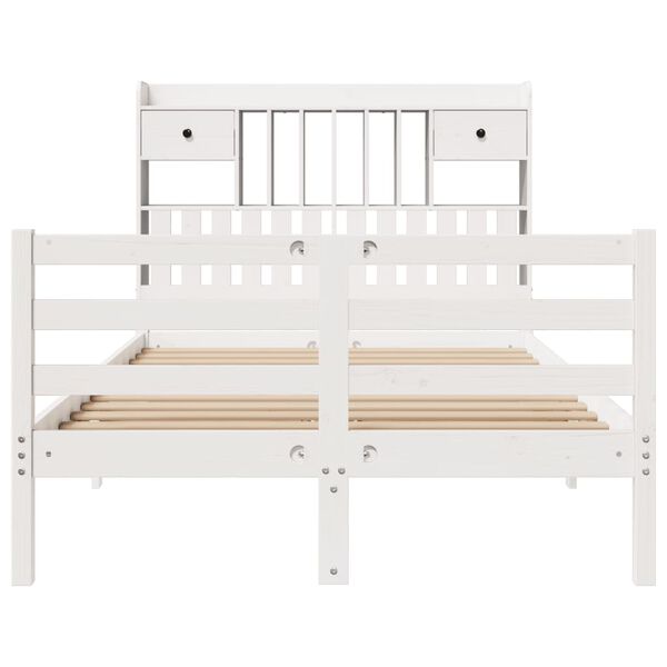 vidaXL Cama com estante sem colchão 135x190 cm pinho maciço branco