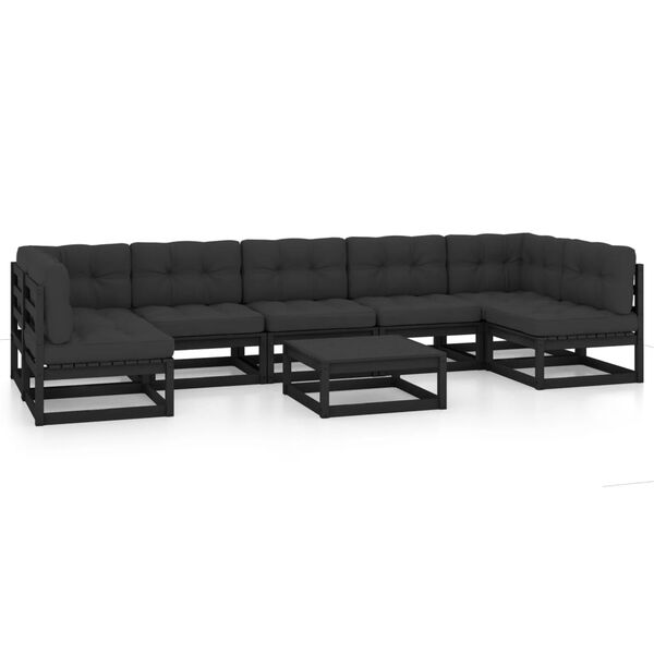 vidaXL 8 pcs conjunto lounge jardim c/ almofad&otilde;es pinho maci&ccedil;o preto