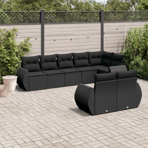 vidaXL 8 pcs conjunto sof&aacute;s de jardim com almofad&otilde;es vime PE preto