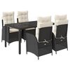 vidaXL 5 pcs conjunto de jantar p/ jardim c/ almofad&otilde;es vime PE preto