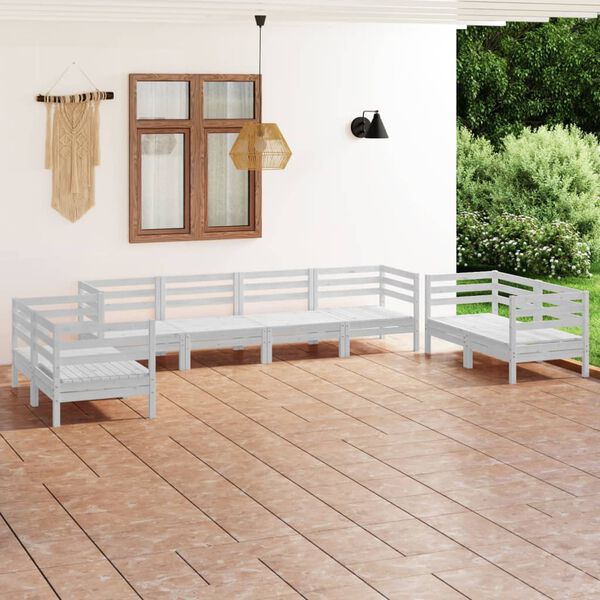 vidaXL 8 pcs conjunto lounge de jardim pinho maci&ccedil;o branco