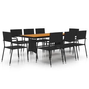 vidaXL 9 pcs Conjunto de jantar p/ exterior vime PE preto