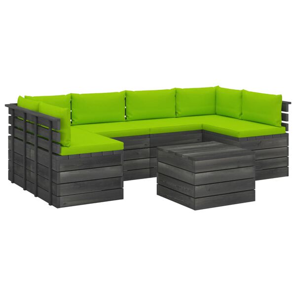 vidaXL 7 pcs conjunto lounge de paletes + almofad&otilde;es madeira de pinho