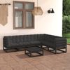 vidaXL 7 pcs conjunto longue jardim c/ almofad&otilde;es pinho maci&ccedil;o preto