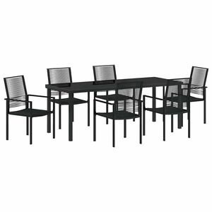 vidaXL Conjunto de Jantar para Jardim 7 unid. Preto A&ccedil;o revestido a p&oacute;