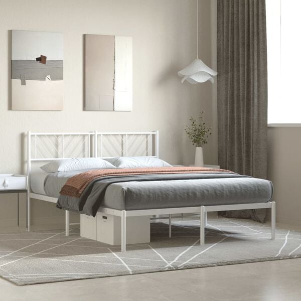 vidaXL Estrutura de cama com cabeceira 140x200 cm metal branco