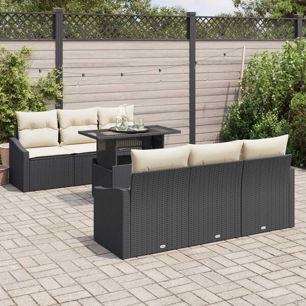 vidaXL Conjunto de Sof&aacute; de Jardim 7 pcs Preto e creme 100 x 55 x 73 cm