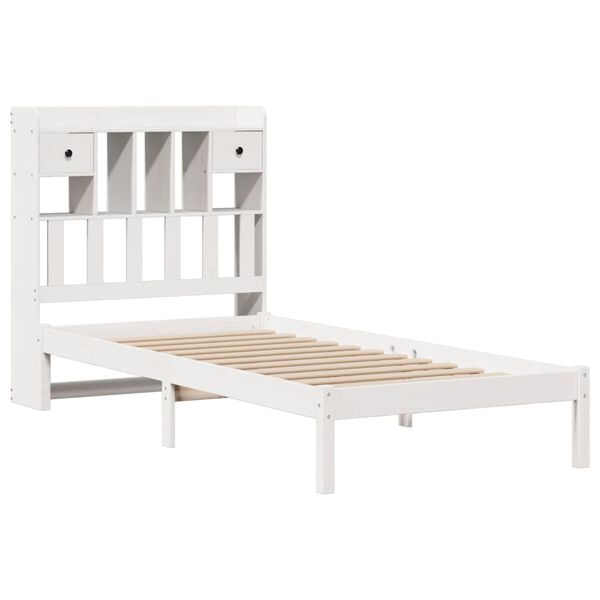 vidaXL Cama com estante sem colch&atilde;o 75x190 cm pinho maci&ccedil;o branco