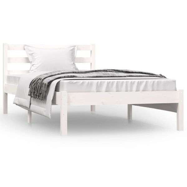 vidaXL Estrutura de cama solteiro 90x190 cm pinho maci&ccedil;o branco
