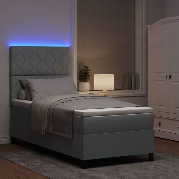 vidaXL Cama Box com colch&atilde;o com led Cinzento-claro 100 x 200 cm tecido