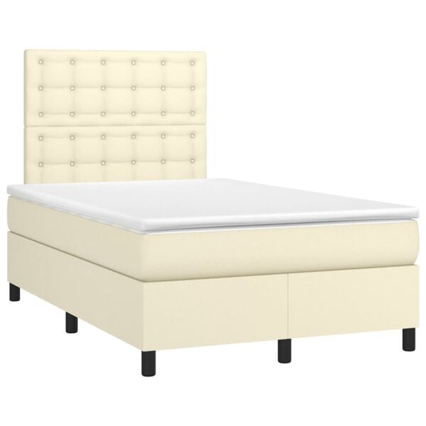 vidaXL Cama box spring c/ colch&atilde;o/LED 120x200cm couro artificial creme