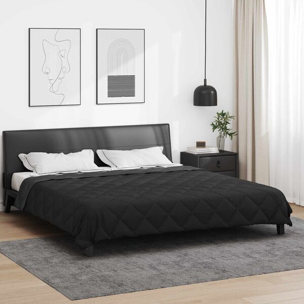 vidaXL Duvet de Ano Inteiro Preto e Anthracite 220 x 240 cm Microfibra