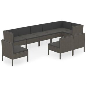 vidaXL 9 pcs conjunto lounge de jardim c/ almofad&otilde;es vime PE cinzento