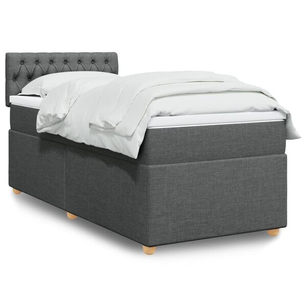 vidaXL Cama box spring com colchão solteiro tecido cinzento-escuro