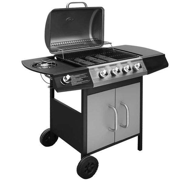 vidaXL Grelhador/barbecue a gás 4+1 zonas de cozinhar preto/prateado