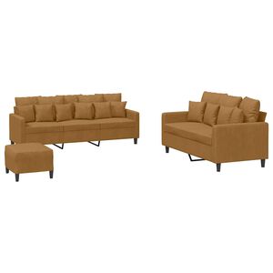 vidaXL 3 pcs conjunto de sof&aacute;s com almofad&otilde;es veludo castanho