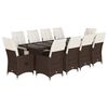 vidaXL 11 pcs conj. de bistr&ocirc; p/ jardim c/ almofad&otilde;es vime PE castanho