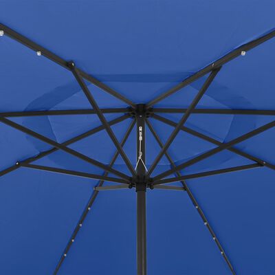 vidaXL Guarda-sol exterior c/ luzes LED e poste metal 400cm azul-ciano
