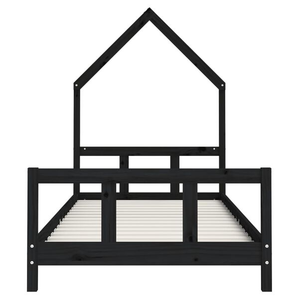 vidaXL Estrutura de cama infantil 90x200 cm pinho maciço preto