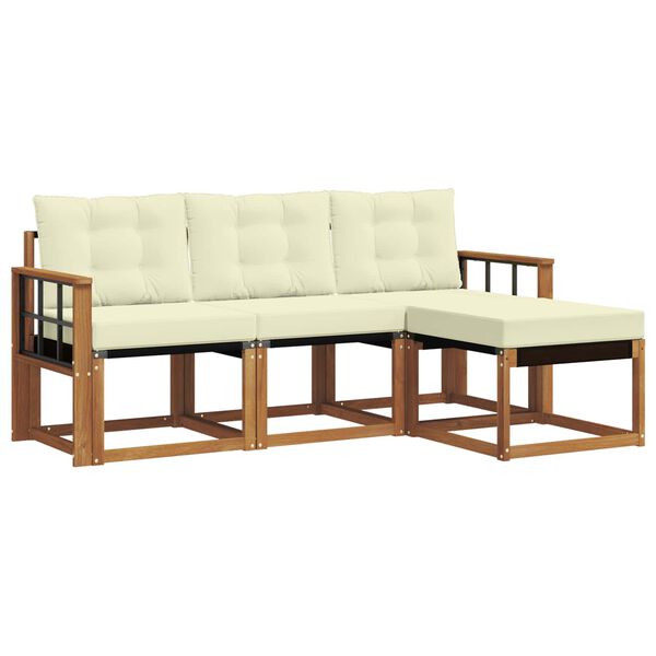 vidaXL Conjunto de Sof&aacute;s para Exterior 4 pcs Natural e Creme