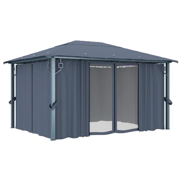 vidaXL Gazebo com cortina 400 x 300 cm alumínio antracite