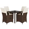 vidaXL 5 pcs conjunto jantar p/ jardim c/ almofad&otilde;es vime PE castanho