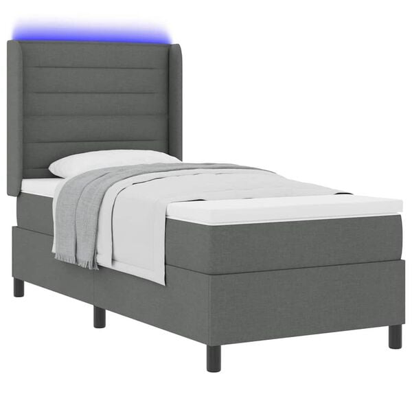 vidaXL Cama Box Spring LED com colch&atilde;o Cinza Escuro 80 x 200 cm tecido