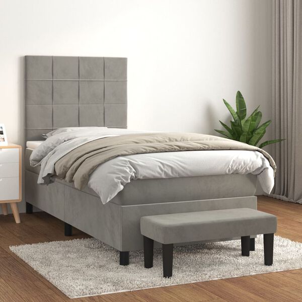vidaXL Cama com molas/colch&atilde;o 80x200 cm veludo cinza-claro