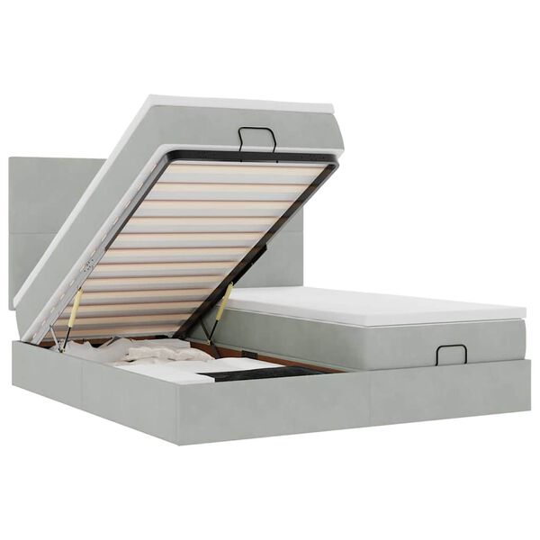vidaXL Estrutura cama otomana colchões 200x200cm veludo cinzento claro