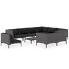 vidaXL 10 pcs conj. lounge jardim c/ almofad&otilde;es vime PE cinza-escuro
