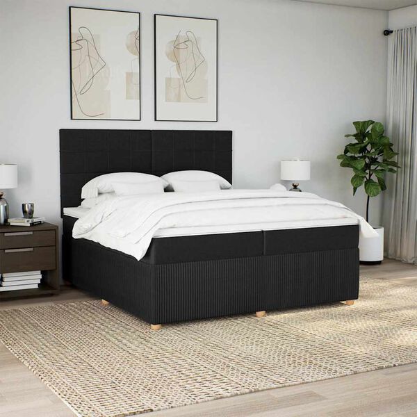 vidaXL Cama com molas/colch&atilde;o 200x200 cm tecido preto