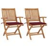 vidaXL Cadeiras jardim c/ almofad&otilde;es vermelho tinto 2 pcs teca maci&ccedil;a