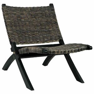 vidaXL Cadeira relaxante vime Kubu natural/madeira mogno maci&ccedil;a preto