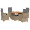 vidaXL 5 pcs conjunto de jantar p/ jardim com almofad&otilde;es vime PE bege