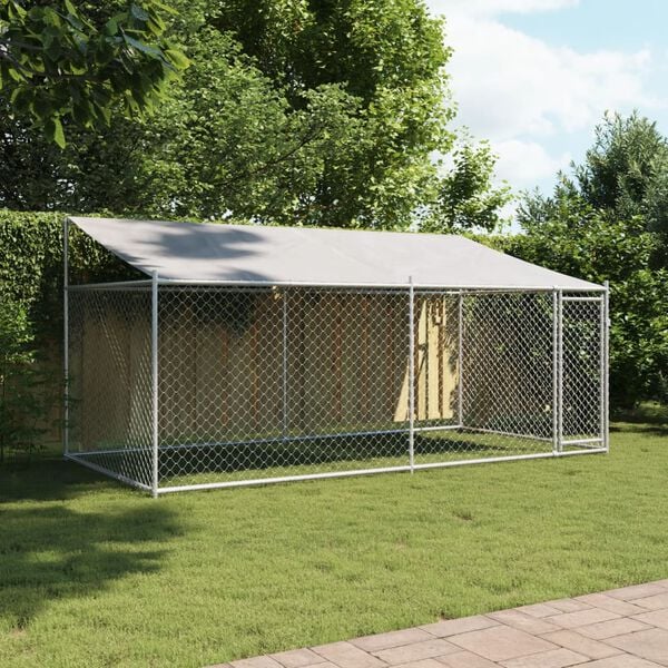 vidaXL Jaula para cão com telhado/porta 4x2x2 m aço galvanizado cinza