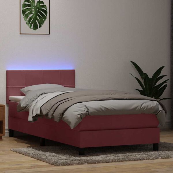 vidaXL Cama box spring c/ colch&atilde;o e LED 100x210 cm veludo rosa