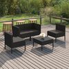 vidaXL 5 pcs conjunto lounge de jardim c/ almofad&otilde;es vime PE preto
