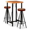 vidaXL Conjunto bar 3 pcs madeira ac&aacute;cia maci&ccedil;a couro genu&iacute;no e lona