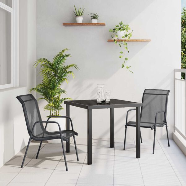 vidaXL Conjunto de Jantar para Jardim 3 pcs Preto Textileno e a&ccedil;o