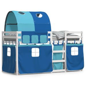 vidaXL Beliche com cortinas 80x200 cm madeira de pinho maci&ccedil;a azul