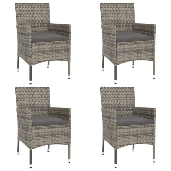 vidaXL 5 pcs conjunto bistr&ocirc; de jardim c/ almofad&otilde;es vime PE cinza